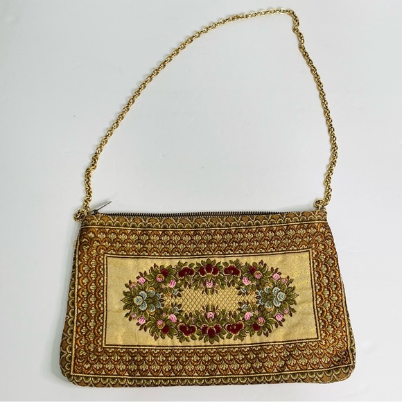 vintage italian metallic tapestry bag gold tone chain strap 10.5x6.5 inch - Picture 5 of 12